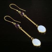 Lot 257 - A pair of gold amethyst and opal drop earrings