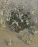 Lot 295 - June Miles (contemporary)
STILL LIFE OF CYCLAMEN AND GARLIC
Signed and dated '81 verso