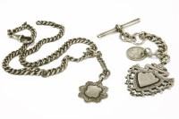 Lot 31 - A silver curb link Albert chain with silver fob and swivel clip
