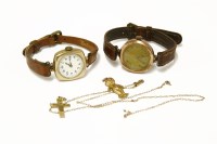 Lot 40 - A ladies 9ct gold mechanical strap watch with Arabic numerals