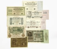 Lot 115 - Eight German mark banknotes: 20