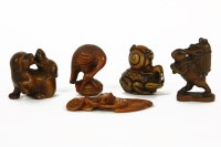 Lot 99 - A collection of five Japanese wood carved netsuke