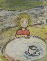 Lot 107 - Alan Lowndes (1921-1978)
A CHILD AT A TABLE WITH A CUP AND SAUCER
Signed and dated 1958 l.l.