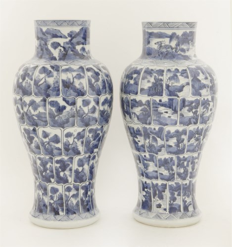 Lot 29 - A pair of Chinese porcelain blue and white vases