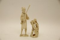 Lot 196 - Two Meiji period Japanese carved ivory figures