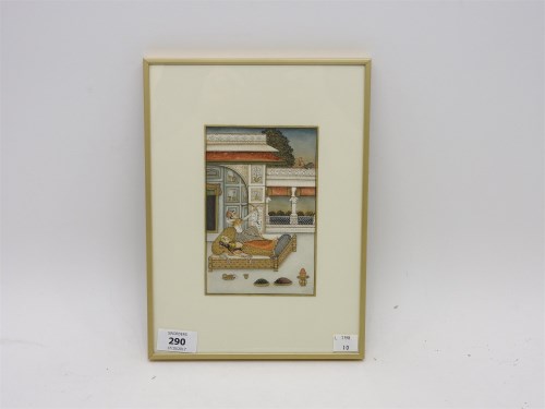 Lot 290 - An Indian watercolour 
LOVER SHOOTING THE COCK THAT HERALDS THE DAWN
by Mohanlal Soni