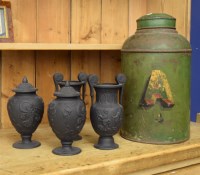 Lot 247 - A 19th century green painted Toleware tea canister