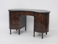 Lot 566 - An Edwardian mahogany inlaid kidney-shaped writing desk