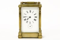 Lot 176 - A French brass cased carriage timepiece