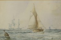 Lot 393A - George Chambers OWS (1803-1840) 
A CUTTER IN A BREEZE AND OTHER VESSELS OFF A HEADLAND
Inscribed on card verso 'For original water colour sketches by my late father George Chambers of Whitby