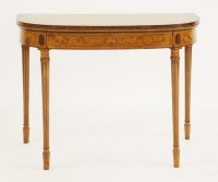 Lot 577 - A George III and later inlaid satinwood demilune card table