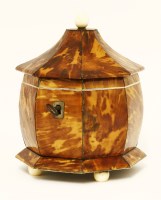 Lot 164 - An octagonal blonde tortoiseshell twin compartment tea caddy