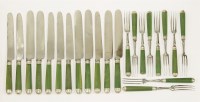 Lot 439 - Twelve green-stained ivory knives and ten green-stained ivory forks