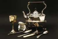 Lot 306 - A small quantity of silver plated wares to include a spirit kettle on stand