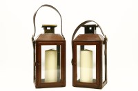 Lot 348 - A pair of contemporary brass and leather bound storm lanterns of square form