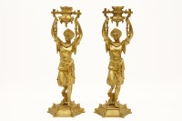 Lot 361 - A pair of late 19th century gilt metal candlesticks