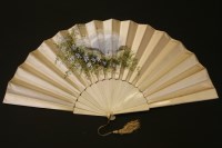 Lot 107 - Three fans: two with ivory sticks and painted silk. 27 and 35cm high