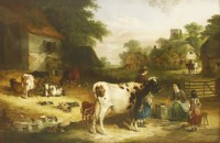 Lot 368 - Charles Shayer (1826-1914) and Henry Thring Shayer (c.1825-1864)
A FARMYARD WITH MILKMAIDS 
Oil on canvas
108 x 165cm