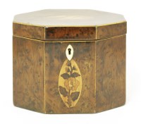 Lot 167 - A George III yew wood inlaid octagonal tea caddy