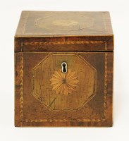 Lot 171 - A George III mahogany inlaid and feather banded tea caddy