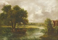 Lot 366 - Frederick Waters Watts (1800-1870)
A WOODED RIVER LANDSCAPE WITH FIGURES IN A BOAT
Oil on canvas
28 x 36cm