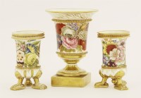 Lot 22 - A garniture of three English porcelain vases