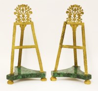 Lot 118 - A near pair of gilt metal and faux malachite easels