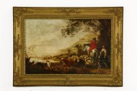 Lot 1505 - After Aelbert Cuyp
A HILLY RIVER LANDSCAPE WITH A HORSEMAN TALKING TO A SHEPHERDESS 
Oil on canvas
38cm x 60cm