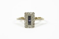 Lot 1040 - An 18ct gold Art Deco sapphire and diamond plaque ring