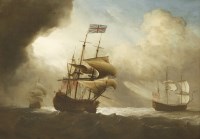 Lot 334 - Francis Swaine (1715-1782) 
WARSHIPS SHORTENING SAIL IN A BREEZE 
Oil on canvas 
86.3 x 119.5cm