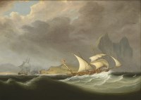 Lot 397 - John Lynn (fl.1828-1838) 
IN PURSUIT OFF GIBRALTAR 
Signed and dated 1833 l.l.