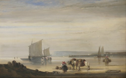 Lot 116 - Circle of Nicholas Condy (1793-1857)
A SHORE SCENE WITH FIGURES AND BEACHED VESSELS
Oil on panel
33 x 40cm
