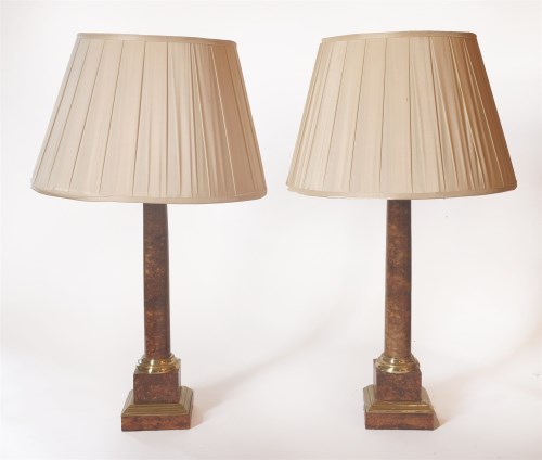 Lot 82 - A pair of cylindrical pedestal table lamps