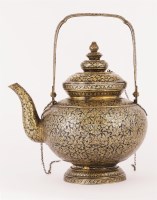 Lot 232 - An Asian silver and niello worked pedestal teapot and cover