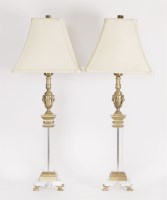 Lot 96 - A pair of glass and cast brass electric table lamps