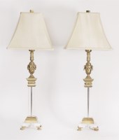 Lot 97 - A pair of glass and cast brass electric table lamps