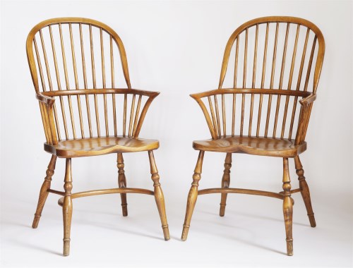 Lot 174 - A pair of elm and ash high back Windsor chairs