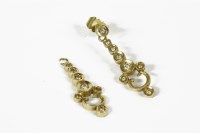 Lot 1023 - A pair of gold diamond set drop earrings (tested as approximately 18ct)