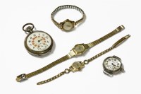 Lot 1064 - A ladies 18ct gold MuDu mechanical watch with later rolled gold bracelet