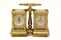 Lot 1201 - A tabletop miniature brass carriage clock and barometer