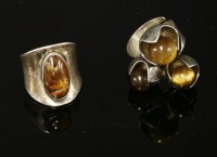 Lot 1032A - A sterling silver Finnish three stone tiger's eye ring by Solovair Turku (1950 -1988)