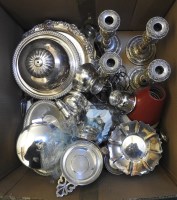 Lot 1299 - A box of silver plated items