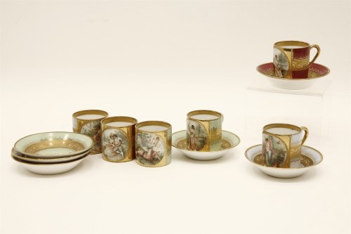 Lot 1224 - Six miniature Vienna style cabinet coffee cans and saucers