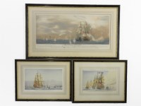 Lot 1591 - Maritime prints
THE BATTLE OF TRAFALGAR
81 x 38cm
HIS MAJESTYS SHIP ROYAL WILLIAM 
44 x 26cm and
THE GLORIOUS FIRST OF JUNE
38 x 25cm