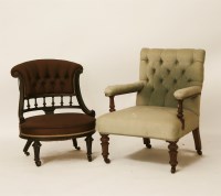 Lot 1818 - A Victorian button upholstered open armchair