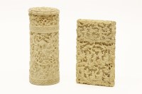 Lot 1120 - A late 19th century Canton ivory cylindrical box