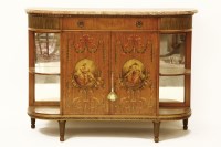 Lot 1783 - A reproduction French satinwood and marble top cabinet
