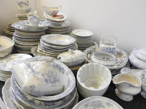 Lot 1330 - A large mixed quantity of Victorian light blue and white transfer printed pottery dinner service