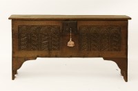 Lot 1791 - An 18th century and later oak chip carved six panel coffer