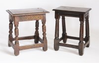 Lot 55 - Two oak joined stools